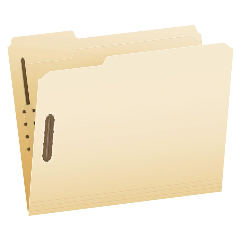 Pendaflex Fastener File Folders, 2 Fasteners, Pockets with Prongs, File Organizers for School, Home and Office, Letter Size, Manila, 1/3 Cut Tabs, in Left, Right, Center Positions, 50 Per Box (FM213)