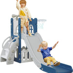 LulliSpace 6 in 1 Toddler Slide,Kids Climber Slider for Indoor Outdoor Playground with Basketball Hoop,Storage and Telescope,L Shaped Slide for Toddler Climber Playset