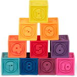 B. toys, One Two Squeeze Soft Building Blocks, 10 Pack, Blocks - 1, Baby | 10 soft blocks with numbers, shapes, colors, and animals; textured block play with reusable bag, Blocks - 1, Baby; 6+ Months
