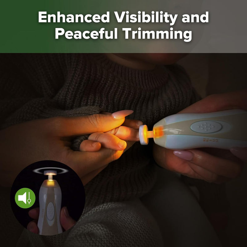 haakaa Electric Baby Nail Trimmer, Whisper-Quiet with LED Light, Acorn | Baby Nail Care Kit with 6 Replacement Heads, Storage Case, Quiet Motor for Safe Grooming from Newborns to Adults