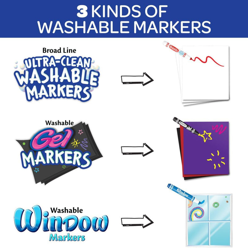 Crayola Washable Broad Line Marker Variety Set (64ct), Teacher School Supplies for Toddlers & Kids, Ultra-Clean, Window, & Gel FX Markers for Kids, 3+