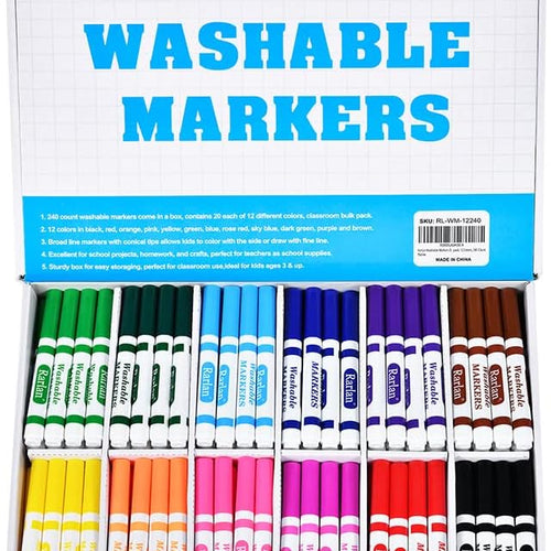 Rarlan Washable Markers Bulk for Kids, Bulk pack, 12 Colors, 240 Count | Broad Line Conical Tip Coloring Markers, Classroom Must Have, School Supplies, Art Supplies & Back to School