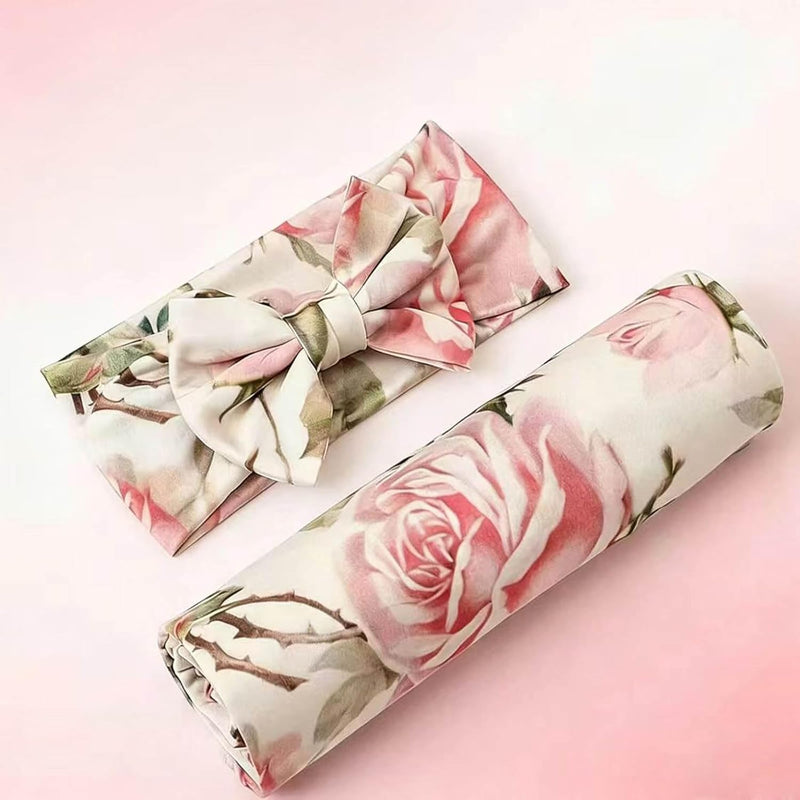 Galabloomer Newborn Receiving Blanket Headband Set Baby Flower Swaddle
