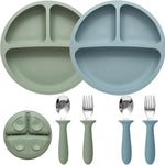 Eascrozn 2 Pack Silicone Suction Plates for Baby, Spoons and Forks Set | Baby Feeding Set, Divided, BPA Free, Baby Led Weaning Supplies for Toddler Utensils, Dishwasher Safe
