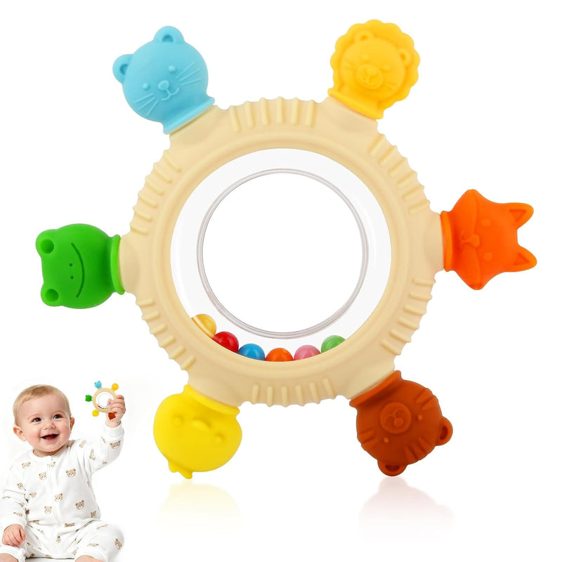 Silicone Baby Teether Rings for 0-6 and 6-12 Months Newborn Infant Relief Chew Soothing Sore Gums BPA Free