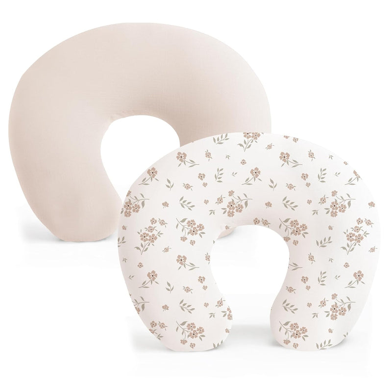 Konssy 2 Pack Nursing Pillow Covers, Soft Stretchy Cover for Breastfeeding | Covers Only, Milk Silk Fabric, Breathable & Machine Washable, Slipcovers for Newborn Baby Boy Girl, (Pink Spring,pink)