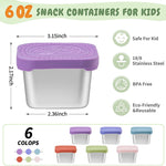 SANEXC 6 Oz Stainless Steel Snack Containers for Kids - 6 Pack Metal Food Containers with Lids Silicone Easy Open 100% Leak Proof BPA Free Reusable Baby Lunch Box for Daycare Travel and Office