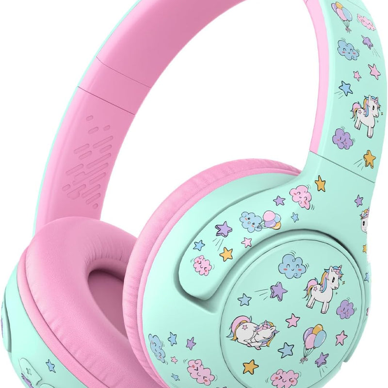 iClever BTH27 Toddler Headphones for 2+ Year Old Baby Kids Travel Study | SafeSound Tech3.0, 74H Playtime, Bluetooth 5.4, BPA Free, Aux, Soft Baby Headphones, Easy Operation, Adjustable, Green/Pink
