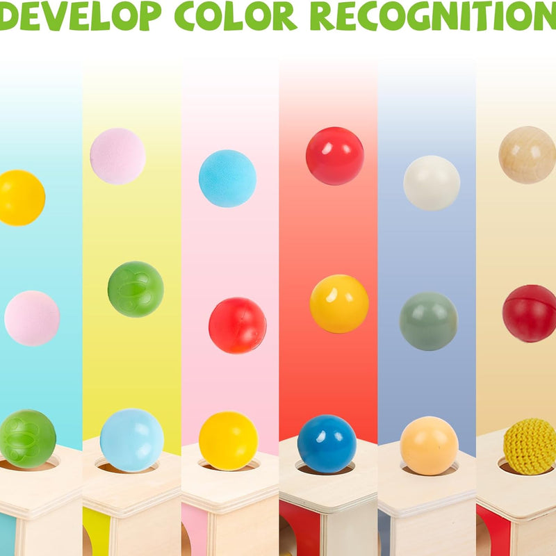 adenas montessori wooden toy for 6-12 month baby 3 balls with tray, object permanence box for toddler kid 1-2 year old preschool gift