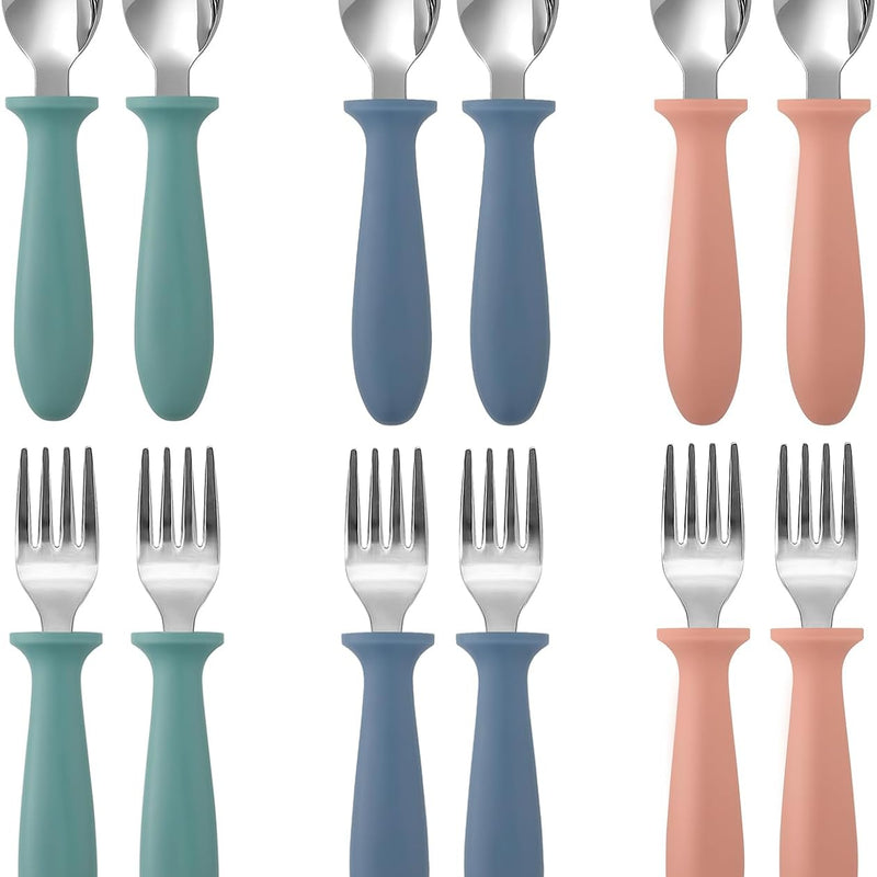 Toddler Utensils Set, 6-Piece Kids Fork and Spoon Set | 18/8 Stainless steel with plastic handles, rounded edges, toddler-size, dishwasher safe