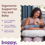 Boppy Nursing Pillow - Verified Safe Breastfeeding Pillow with Softer Fill for Comfortable Support, Machine Wash & Dry Cover, Non-Toxic Materials - Gray Gentle Leaves