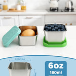 HTEVW 6 Pack Stainless Steel Snack Containers for Kids, 6 oz Toddler Snack Containers with Silicone Lids, Reusable Leak Resistant Food Containers for School Lunch, Daycare, Travel & Portion Control