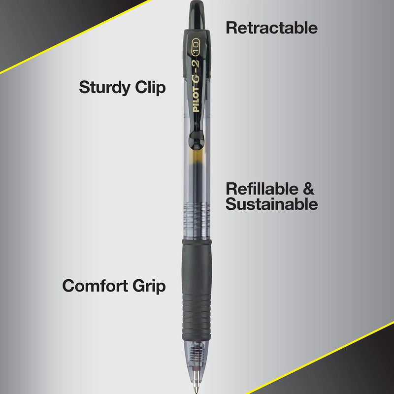 Pilot G2 Premium Refillable & Retractable Rolling Ball Gel Pens, Bold Point, Bold Gel Pens, 1.0mm, Black Ink, 12-Pack