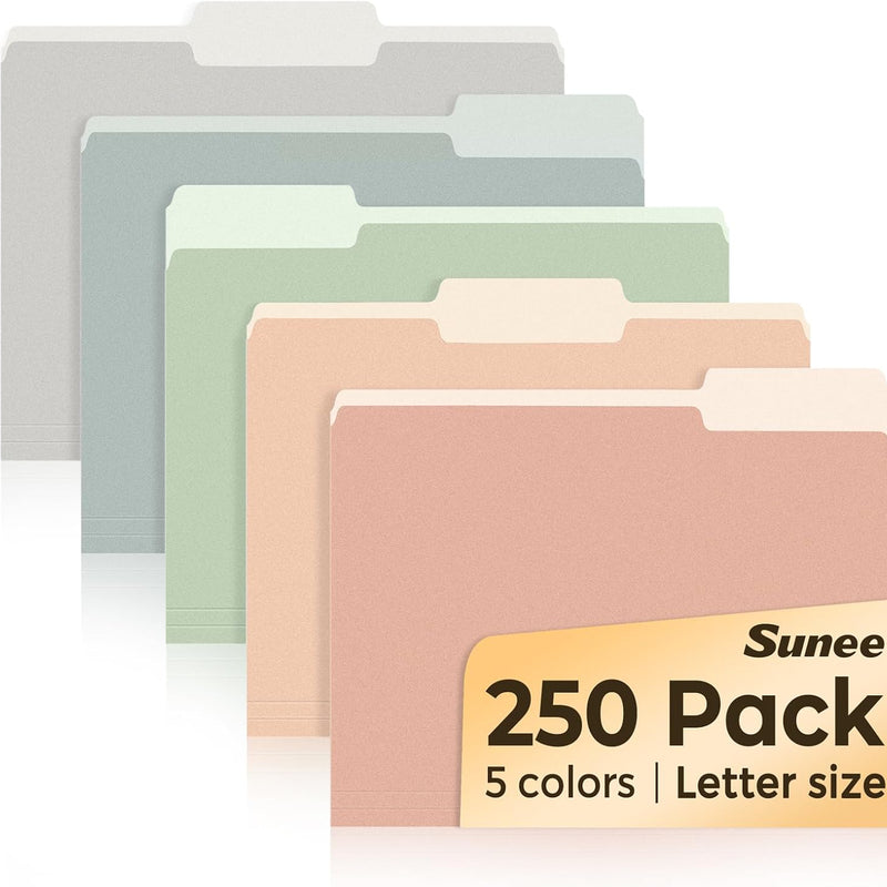 SUNEE Manilla Folders Letter Size (8.5 x 11 inches), 250 Per Box, 1/3 Cut Tab for Easy Labeling and Organization, Durable Standard Paper for Home, Office, School Filing