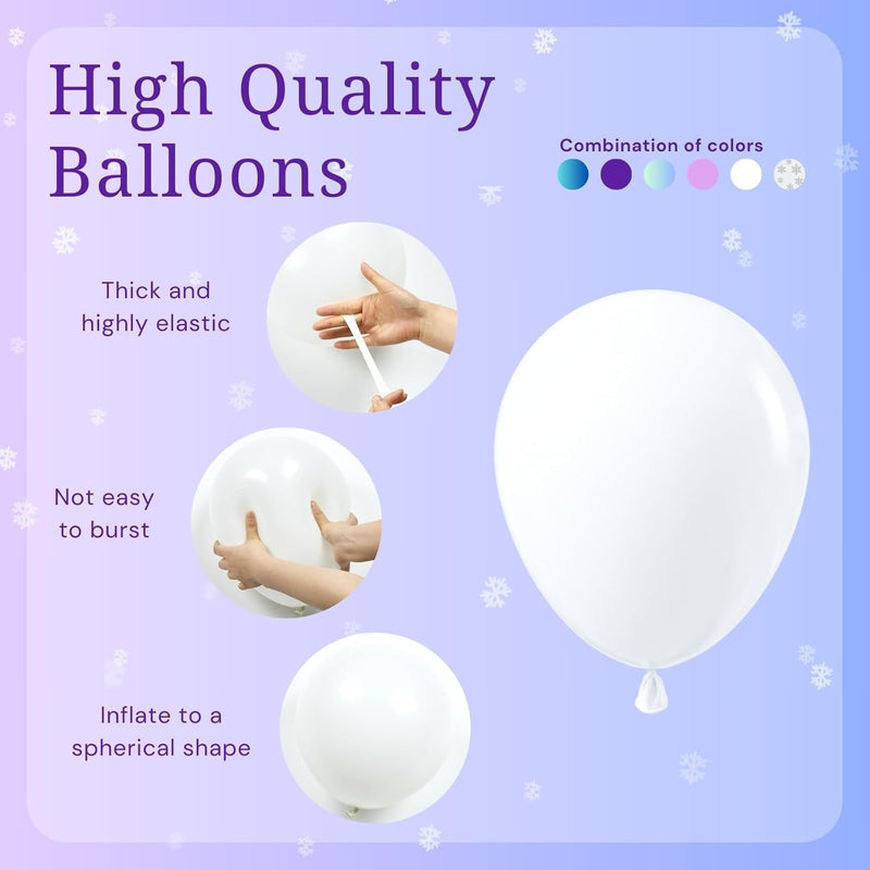 BAUANOOY 60pcs 12 inch Frozen Balloons Purple Blue Snowflake Confetti Party Supplies