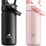 POWCAN 2 Pack 18 oz Kids Insulated Water Bottle for School: Leakproof, 2-in-1 Straw Spout Lid, BPA-Free, Keep Cold 24 Hrs, Stainless Steel Cup for Sports, Travel, Gift for Girls Boys Daughters Sons