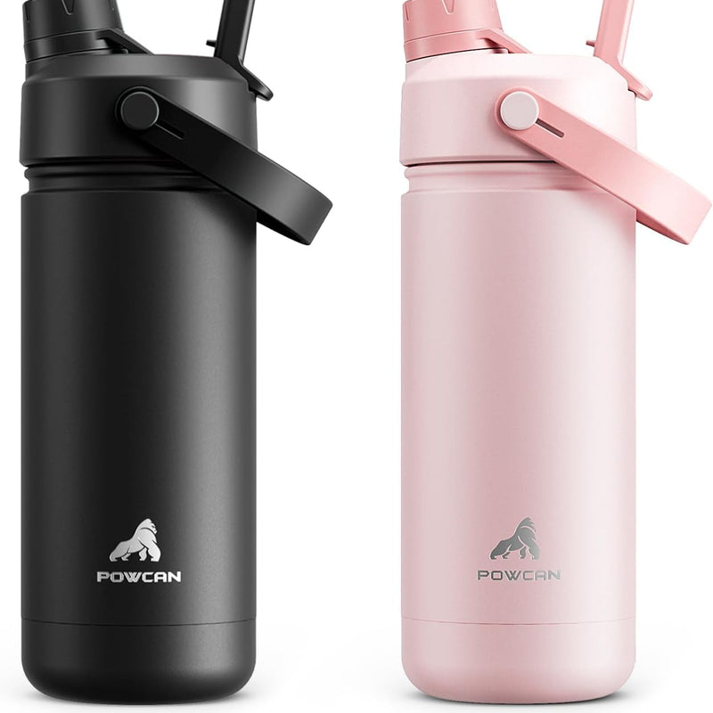 POWCAN 2 Pack 18 oz Kids Insulated Water Bottle for School: Leakproof, 2-in-1 Straw Spout Lid, BPA-Free, Keep Cold 24 Hrs, Stainless Steel Cup for Sports, Travel, Gift for Girls Boys Daughters Sons
