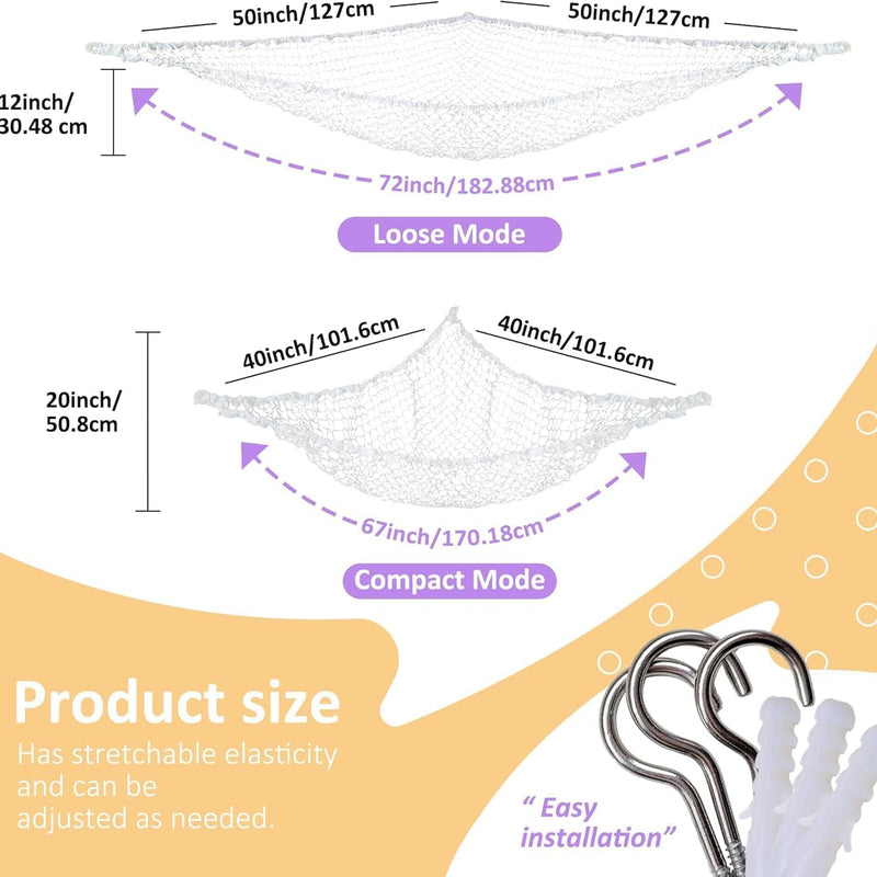 Lazebox Stuffed Animal Net Hammock for Plushie Toys, Stuffed Animal Hammock Corner for Kids' Room Decor, Ideas for Organizing Stuffy Collection, White, L (67" x 40" x 40")-Pack of 1