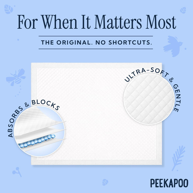 Peekapoo - The Original Disposable Baby Changing Pad Liners – 50 Pack | Super Soft, Waterproof, Ultra-Absorbent, Fragrance-Free, 24 x 18 Inch, Portable, Travel-Friendly, Pee Pads, BPA & PFAS Free
