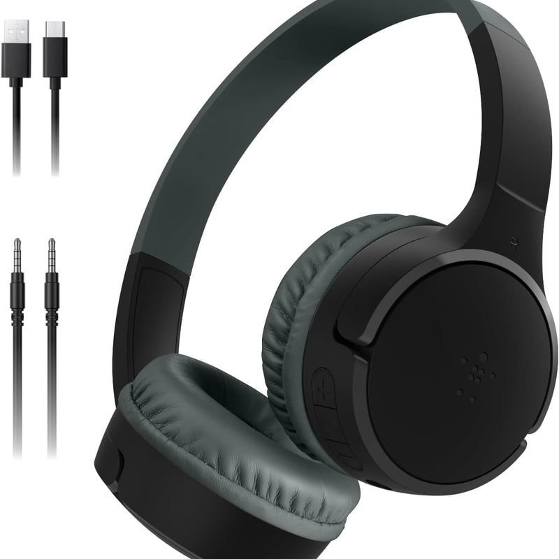 Belkin SoundForm Mini Bluetooth Kids Headphones, On Ear, 30H Battery Life | Toddler headphones, 85dB Volume Limit, Built-in Mic, Wired Connection Option, iPad, Android Tablet, School, Travel
