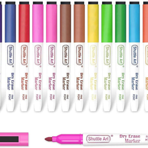 Shuttle Art Dry Erase Markers, 15 Colors Magnetic Whiteboard Markers with Erase,Fine Point Perfect For Writing on Whiteboards, Dry-Erase Boards,Mirrors for School Office Home