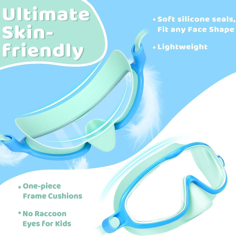 Vvinca 2 Pcs Kids Swim Goggles with Nose Cover, Swimming Diving Mask Wide View Anti Fog UV Anti Shattered Lens for Kids 3-14