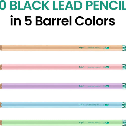 Taja 50 Pack Wood-Cased #2 HB Pencils, Bulk Pre-Sharpened Pencils with Top Erasers, Perfect for School & Classroom Writing and Drawing - Macaron