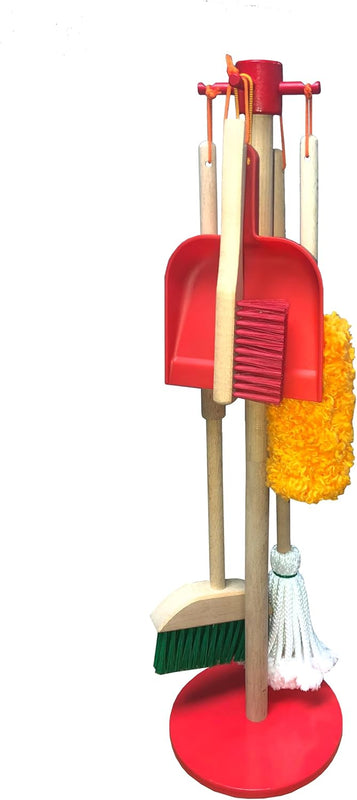 JustForKids Wooden Detachable Kids Cleaning Set - 6 Piece STEM Housekeeping Kit For Toddlers Girls & Boys
