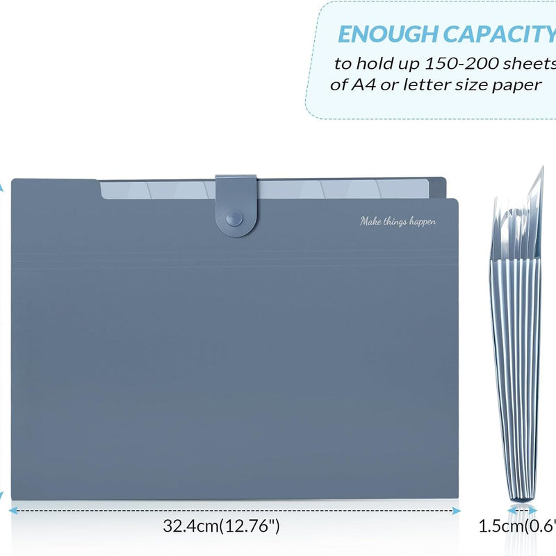SKYDUE Expanding File Organizer with 8 Pockets, Accordion File Folders with Labels, Portable Document Paper Bill Receipt Organizer, Home College School Office Supplies, Letter Size, Blue