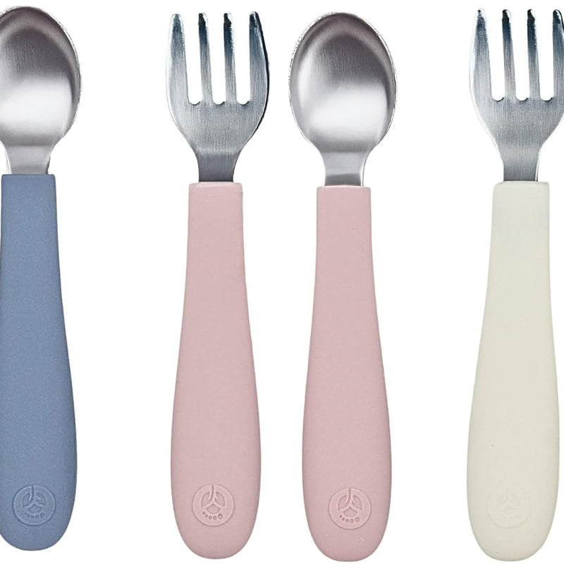 WeeSprout Toddler Utensils, 3 Forks & 3 Spoons, 18/8 Stainless Steel & Food Grade Silicone, Thick Easy-Grip Handles, Perfect Length For New Self Feeders, Gentle On Gums & Teeth, Dishwasher Safe
