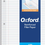 Oxford Reinforced Filler Paper, 8 x 10.5 Inch, Wide Rule, 3 Hole Punched, Lined Loose Leaf Paper for Ring Binders, 100 Sheets, White (1002098)