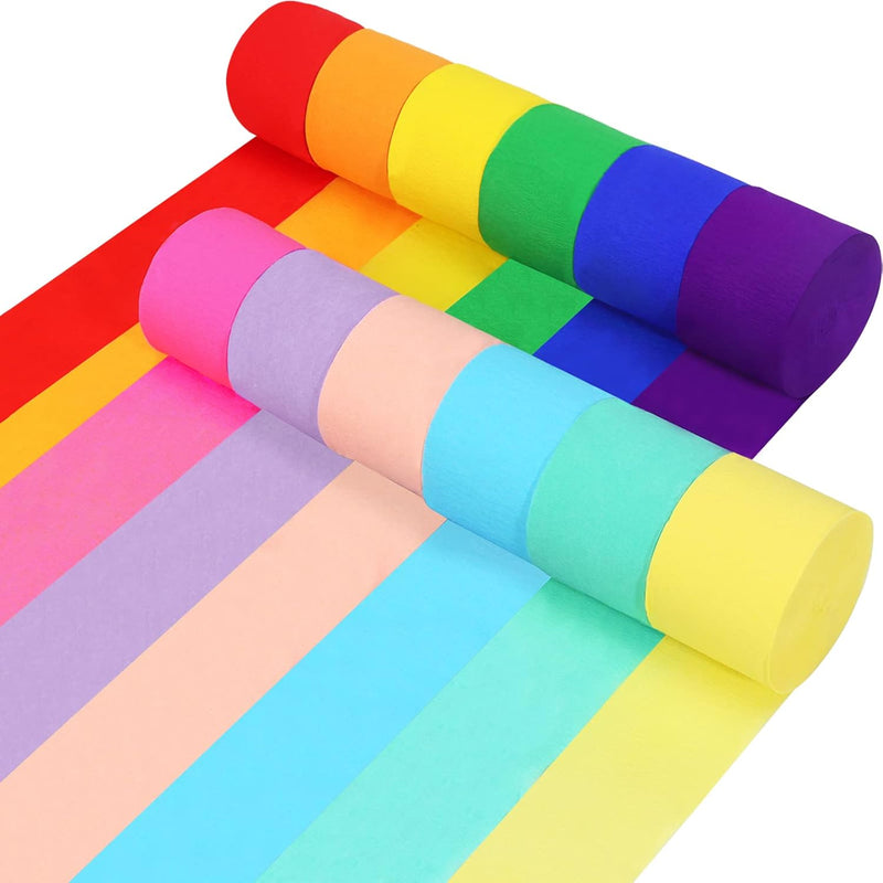 12 rolls crepe paper streamers, assorted colors, 82 feet length, birthday party supplies