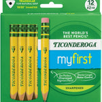 Ticonderoga My First Half-Size Wooden Pencils, 12 Pencils/Pack, 1 Pack | Large Triangle-Barrel Pre-Sharpened #2 (HB) Short 4.5" Yellow Pencils with Erasers, X33012