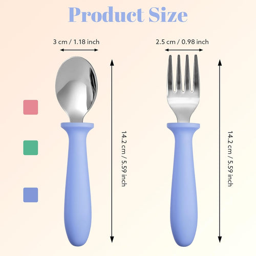 Toddler Utensils Set, 6-Piece Kids Fork and Spoon Set | 18/8 Stainless steel with plastic handles, rounded edges, toddler-size, dishwasher safe