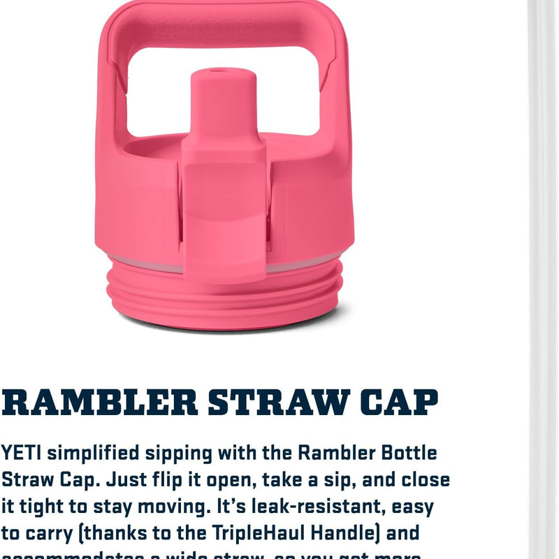 YETI Rambler 18 oz Bottle, Vacuum Insulated, Stainless Steel with Color Matching Straw Cap, Tropical Pink