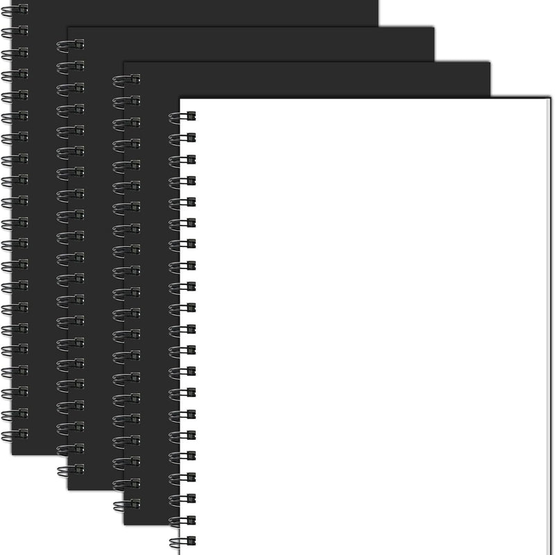 Lined Spiral Notebook A4 Large Black Journal 8.5" x 11"-4 Pack 7mm College Ruled Hardcover Notebooks 160 Pages 100GSM Thick Paper for Note Taking School Office Supplies