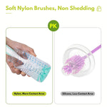 Baby Bottle Brush Kit with Suction Base, Hidden Cleaner & Sponge, Green | Suction baby bottle brush kit with hidden cleaner and sponge heads. Usage fit applies for compact bottles and cups.