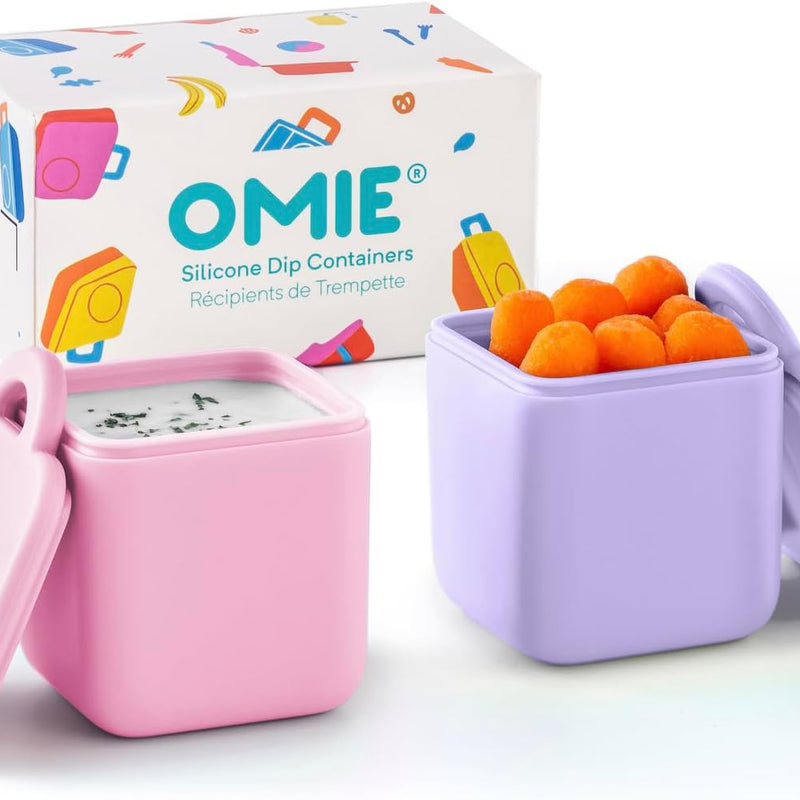 OmieBox (2 pack) Leakproof Dips Containers To Go, Salad Dressing Container, Condiment Container with Lids - Food Safe Silicone - 4 ounces (Blue/Lime)