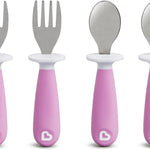 Munchkin® Raise™ Toddler Fork and Spoon Utensil Set, Rest Keeps Tip Off Table, BPA Free, 4 Pack, Blue/Green