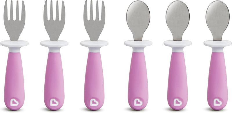 Munchkin® Raise™ Toddler Fork and Spoon Utensil Set, Rest Keeps Tip Off Table, BPA Free, 4 Pack, Blue/Green