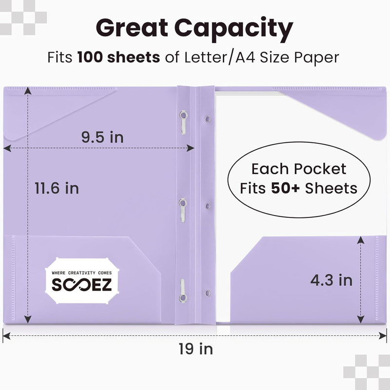 Sooez Folders with Pockets and Prong, 6 Pack, Pastels Colors, File Folders with Prongs, 2 Pocket Folders Bulk, Plastic Folder, School Folder College Supplies, Aesthetic Nursing Cute School Supplies