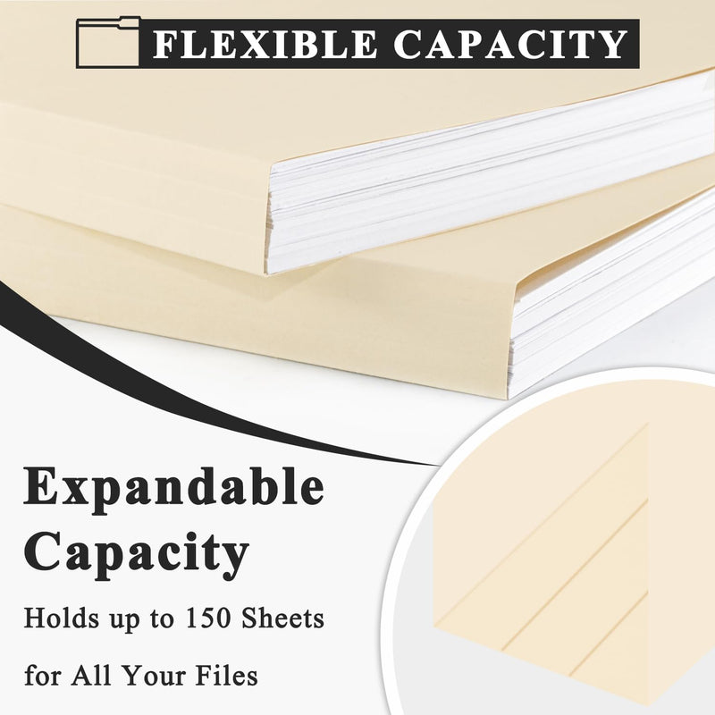Manila Folders 8.5 x 11 | 1/3 Cut File Folders Letter Size | Manilla File Folders 8.5 x 11 Pack of 100 | Paper Folders for Documents, Business, School, Classroom and Office Supplies.