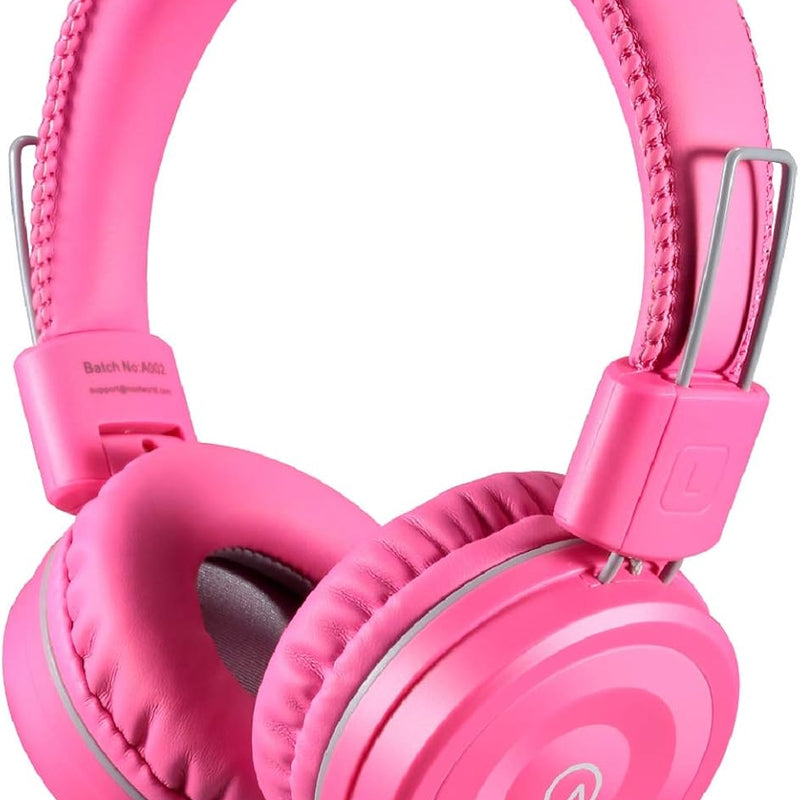 noot products K22 Kids Headphones Wired 3.5mm Jack, Foldable, Flamingo Pink | Stereo Tangle-Free 5ft Long cord, Plug-in, On-Ear Headset for Children, Boys, Girls, iPad, School, Kindle, Travel, Plane