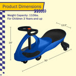 Blue and Black Lil' Rider Wiggle Car Ride on Toy, No Batteries, Gears, or Pedals, Ages 3 and Up, Develops Motor Skills, Indoor or Outdoor Use