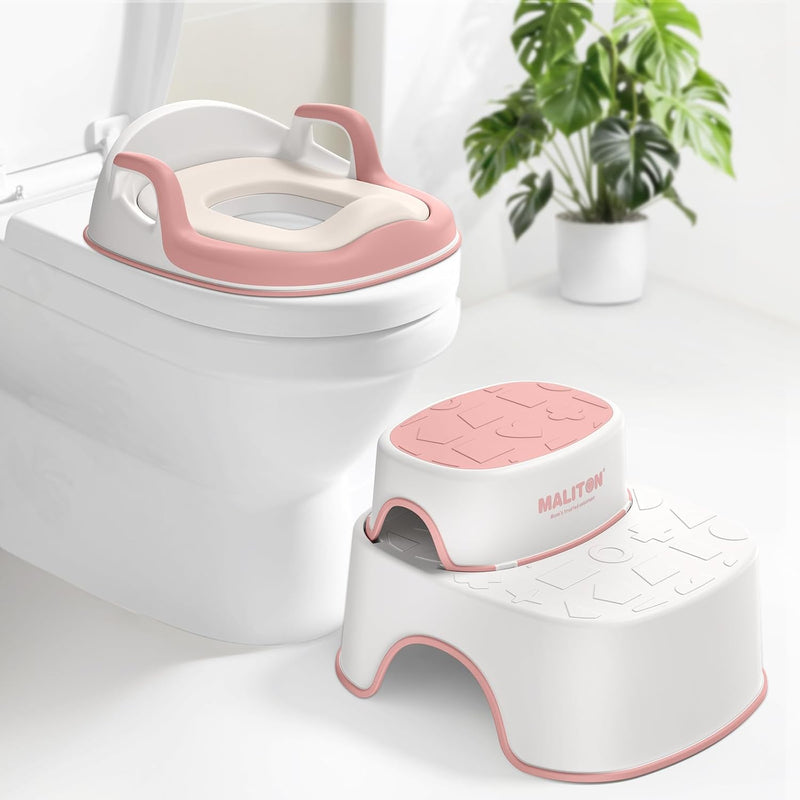 Maliton Potty Training Toilet Seat & Step Stool, 2-in-1 Anti-Slip Grey | Potty Seat + Separate Step Stool, Adjustable Fits More Toilets, Anti-Slip, Sturdy, Splash Guard, Easy clean，Boys & Girls.
