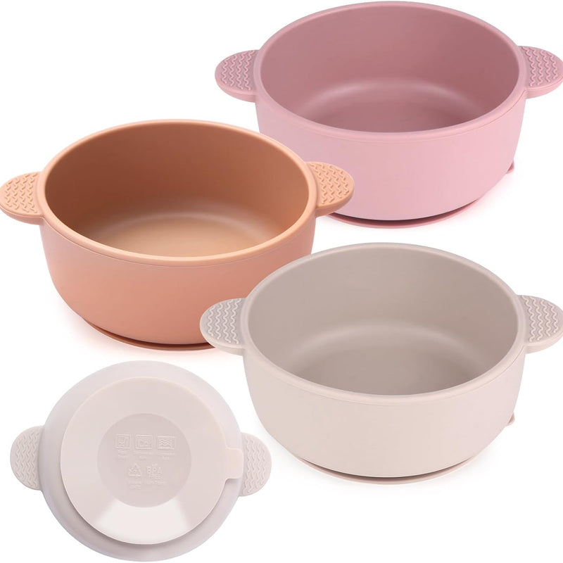 Eascrozn Baby Bowls with Suction, 3 Pack Baby Led Weaning Supplies | BPA Free, Soft Silicone Food Bowl for Babies Kids Toddlers, Microwave and Dishwasher Safe, Multicolor