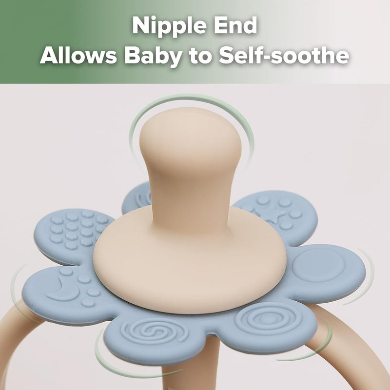 Haakaa Silicone Baby Teether Toy - Nipple-Shaped End for Gum Massage and Self-Brushing Training, Sky Blue Color