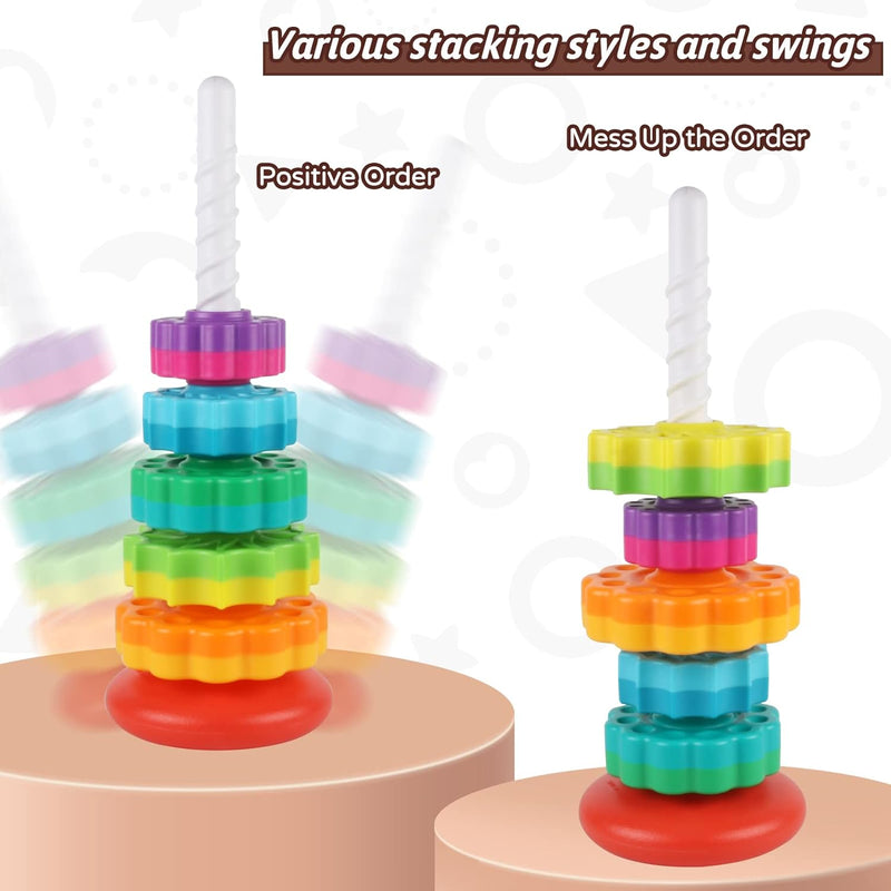 JUXUE Rainbow Ring Stacker Montessori Toys for Babies 6-12 Months, 1-3 Year Old Toddlers