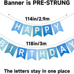 Blue Happy Birthday Banner Pre-Strung Party Decoration for Women Men Girls Boys - 13 Paper Banners with String