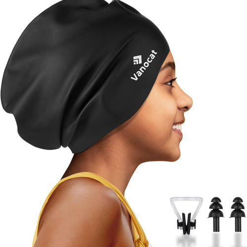 Kids Extra Large Swim Cap for Long Hair, Waterproof Silicone Swimming Caps for Boys Girls Children Youth Teen, Large Swim Hat for Long Thick Curly Hair & Dreadlocks Braids Weaves Afro Hair
